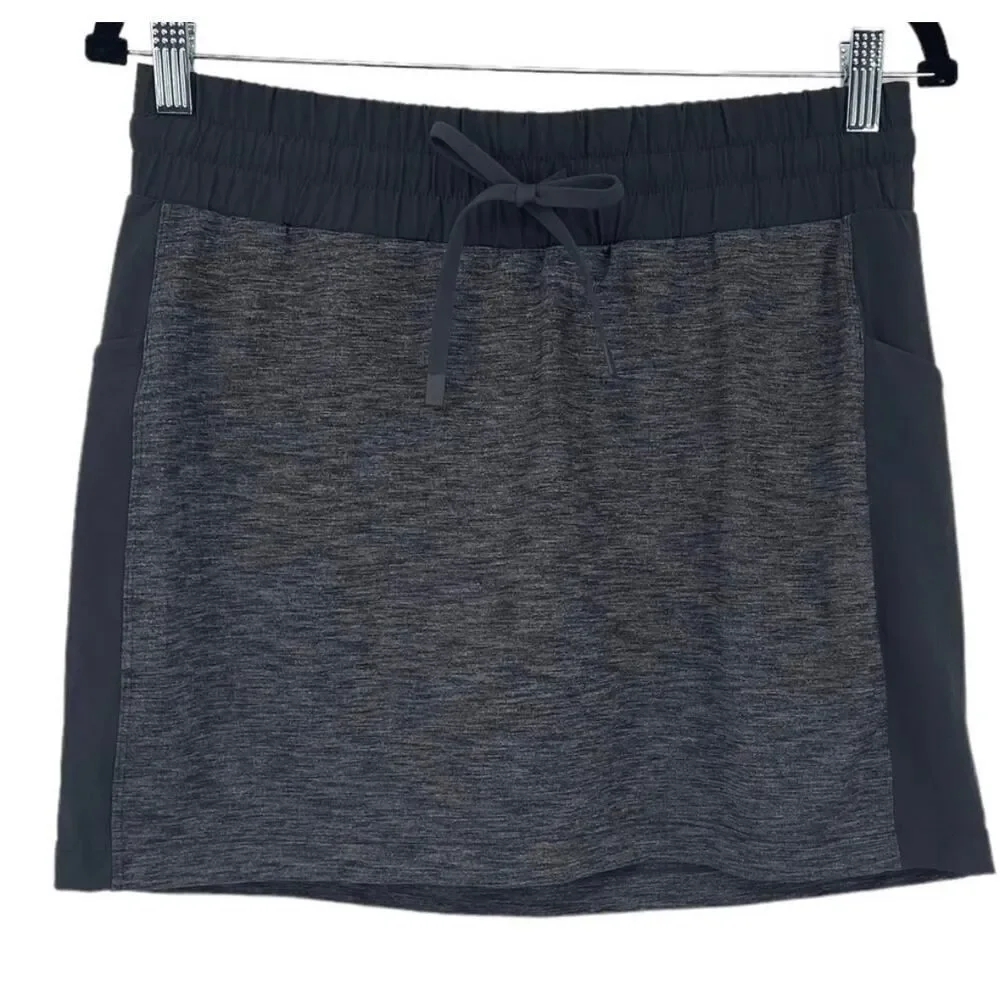 Athleta Skort Gray Athletic Skirt Built In Shorts Drawstring Waist Activewear S
